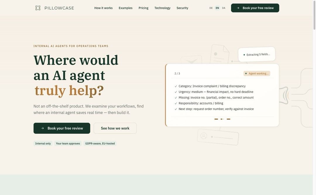 Screenshot of the Pillowcase website