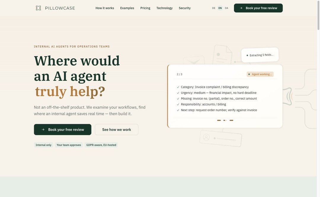 Screenshot of the Pillowcase website